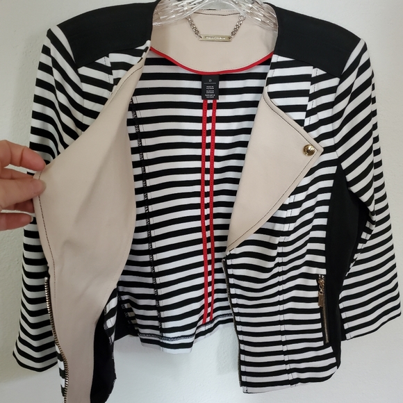 10 White House Black Market Stripe Zip Faux Motorcycle Jacket Blazer - Picture 5 of 11